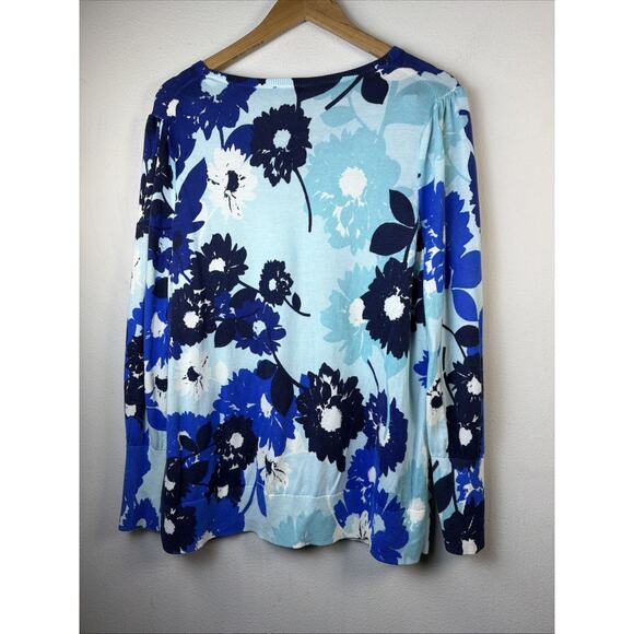 Talbots Womens 1X Floral Sweater Lightweight Cotton Tencel Bloomcore Blue XL - Picture 6 of 12